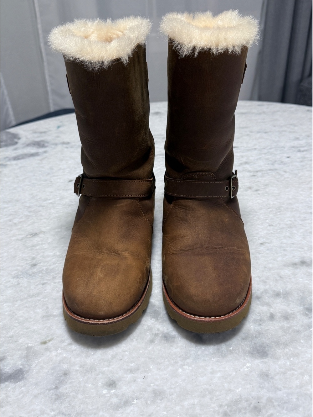 UGG Women's Brown Shearling Lined Buckle Boots